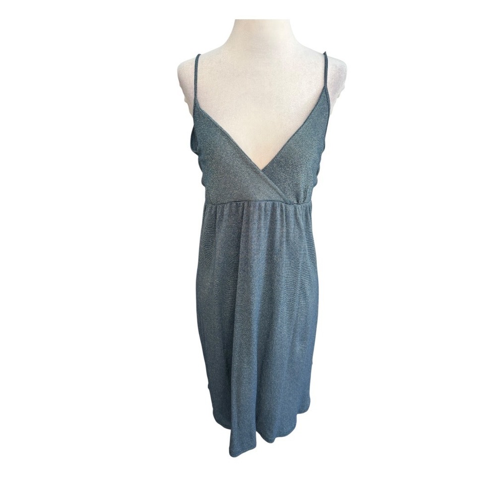 Michael‎ Stars Metallic Blue Gold Shimmer Cowl Back Midi Dress OS Made in USA